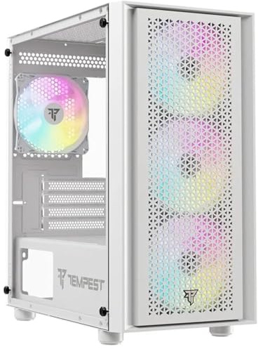 Tempest Stockade Caja PC M-ATX, ARGB, 4 Ventiladores ARGB 120mm, GPU 345mm, Chasis SPCC 0.7mm, USB 3.2, Negro (Rampart Blanca)