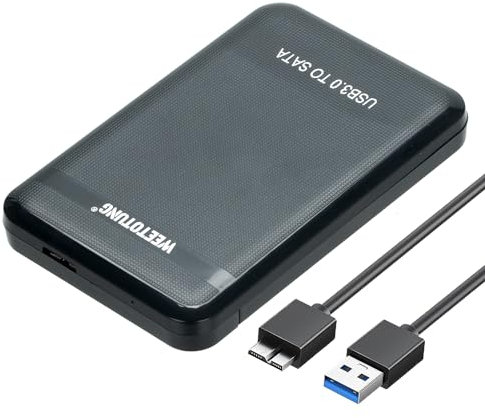 WEETOTUNG 2.5 inch External Hard Drive Enclosure USB 3.0 to SATA Adapter Tool Free Hard Drive Case Support SATA I/III 7mm 9.5mm 2.5 SSD HDD with UASP for Seagate Xbox Playstation Toshiba WD (Black)