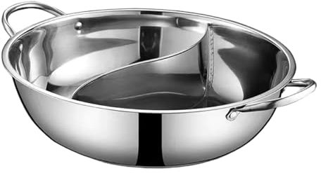 MagiDeal Stainless Steel Hot Pot Cooking Pot without Lid Kitchen Cookware Chinese Hot Pot for Festivals Restaurant Home Camping Party, 30cm with Divider