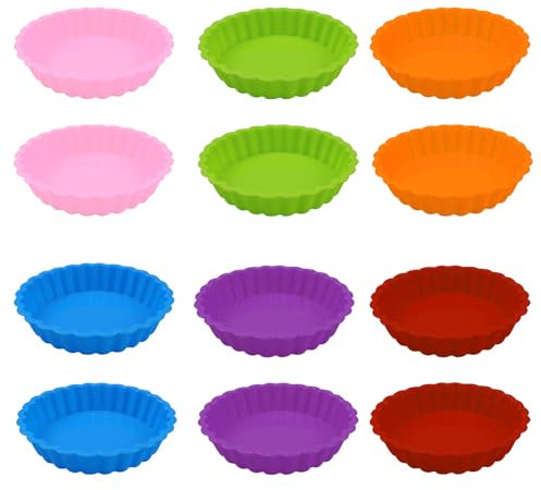 posionks 12 piezas Silicone Molde Para Quiche Y Tarta 10,5 cm Platos PequeñOs De Quiche Silicona Quiche Tart Pans Vasos Reutilizables De Silicona Para Hornear para Hornear Pasteles Repostería