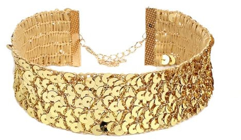 Jascatin Punk Pailletten Choker Halskette Kurze Perlen Halsketten Samt Kragen Schmuck für Frauen und Mädchen (Gold)