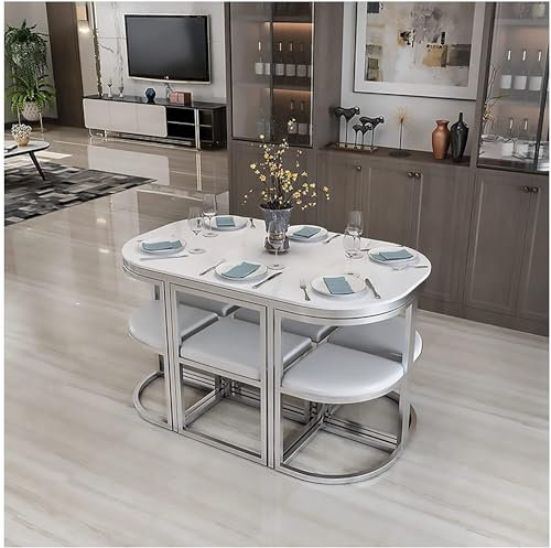 Esstisch und Stuhl-Set – luxuriöser runder Tisch für Esszimmer, Restaurant, Büroempfang – multifunktionales faltbares und einziehbares Design (Farbe: Silber, Größe: BB)