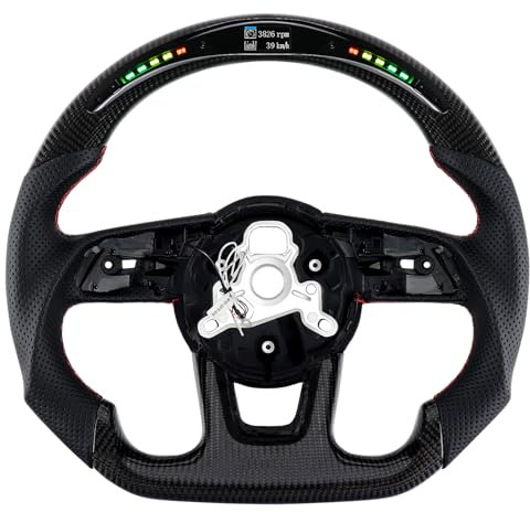 Acclcors Carbonfaser-Lenkrad, LED Schaltanzeige Lenkrad mit perforiertem Ledergriff, für Fahrzeuge mit original D-Lenkrad, für Audi S3 S4 S5 RS3 RS4 RS5 RS6 2017-2020