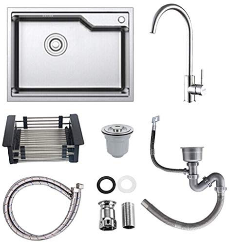 BGFYUSF Spüle, Küchenspüle und Wasserhahn-Kombi-Set, Edelstahl-Einzelbecken-Küchenspüle Unterbau