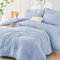 Luofanfei Seersucker Bettwäsche 200x220 Blau Hellblau Sommer Gestreift Einfarbig Wende Bettwäsche Set Microfaser Atmungsaktiv Leicht Bettbezug Doppelbett und Kissenbezüge 80x80 mit Reissverschluss