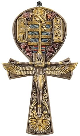 Figuren Shop GmbH Ägyptisches Ankh Wanddeko Bronzefarben 19,5 cm - Hieroglyphen Wandrelief
