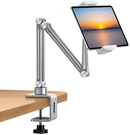 nediea Tablet Halterung für Bett, Schreibtisch Verstellbar Tablets Ständer, Faltbar Tablett Halter für Bett, 360° Drehung Tablet-Ständer, Universal für iPad/Kindle/Switch, 4-12,9 Geräte (Silbrig)