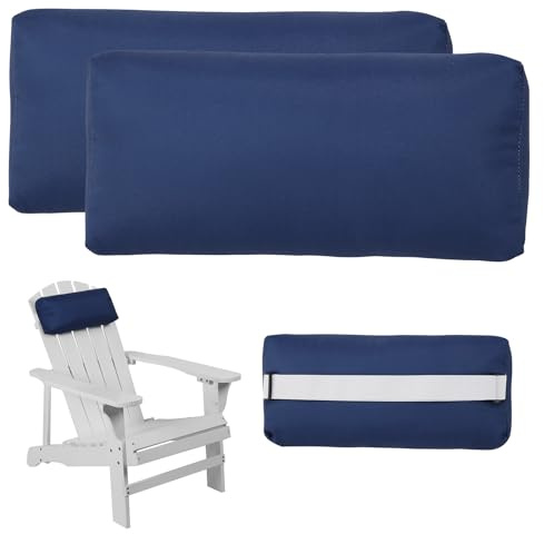 Rasugarlary Chaiselongue-Kissen für den Außenbereich, Kopfstützenkissen für Terrasse, Chaiselongue, Stuhl mit verstellbarem elastischem Streifen, Kopfstützenkissen für Liege, Bürostuhl, Dunkelblau, 2