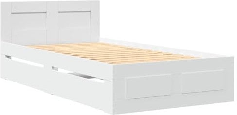 vidaXL Bettgestell, Bett mit Kopfteil, Bettrahmen mit Lattenrost, Einzelbett Schlafzimmerbett mit Stauraum, Weiß 90x200cm Holzwerkstoff