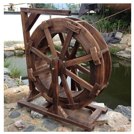 JTWWDM Wasserradbrunnen Aus Holz für Den Außenbereich Mit Ständer, Rustikale Vintage Gartendekoration Wasserspiel Wasserfälle für Balkon Terrasse Teich Pool Zierbrunnen,50cm