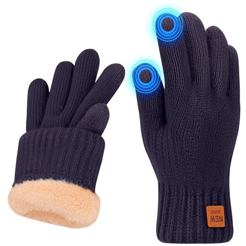 Risipu Winterhandschuhe für Frauen Damen Thermische Touchscreen Handschuhe mit Fleece Futter Weiche Warme Strickhandschuhe für Laufen Ski (Marineblau, L)