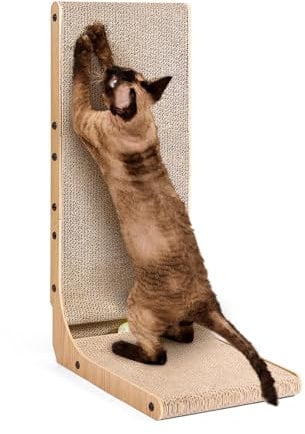 EHEYCIGA Griffoir pour Chat en Forme de L de 68cm de Haut, Planche Grattoir Chat Carton avec Balle Jouet d'intérieur