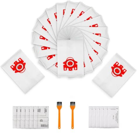 20 Pack FJM Vacuum Bags Compatible With Miele FJM,Miele Hoover Bags C1, S241, S290, S300i, S500, S700, S4, S6,S4000 and S6000 Series with 6 Set Air Clean Filter and 1 Cleaning Brush