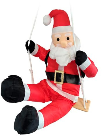 Acan Tradineur - Muñeco de Papa Noel en Columpio para Navidad - Fabricado en Poliéster, algodón y Madera - Artículo para decoración navideña - Altura Aprox.: 60 cm