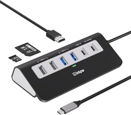 USB Hub, 9-in-1 USB C Hub Multiport Adapter mit 4K HDMI, PD 100W, USB-C und 2 USB A 3.0 5Gbps, 2 USB A 2.0, SD/TF Slot, Schwarz Docking Station für MacBook Air/Pro iPad Typ C Tablet