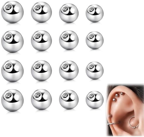 NOPKESV 16stk Piercing Kugeln 1,6mm Silber Ersatzkugel Schraubkugel,Kugel für Piercing Nase Lippe Augenbrauen Bauchnabel Zunge(3/4/5/6mm)