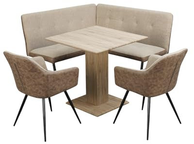 HTI living Sitzgruppe Taupe/Antikbraun Joschka Esstisch Eckbank und Esszimmerstühle in Wildlederoptik