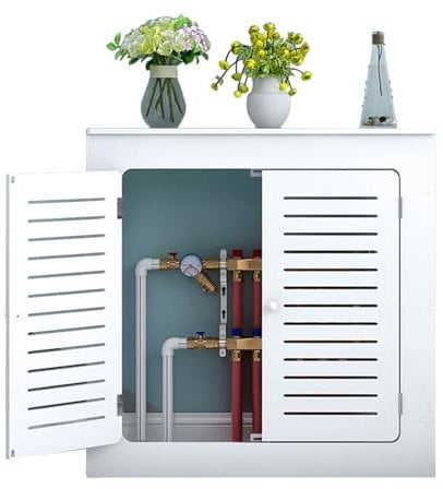 HARELA White Modern Radiator Cover for Home, Heating Cabinet Shelf with 2 Doors, Vented Safety Steam Decorative Radiator Cover, 50 * 60 * 15cm/19.7 * 23.6 * 5.9in
