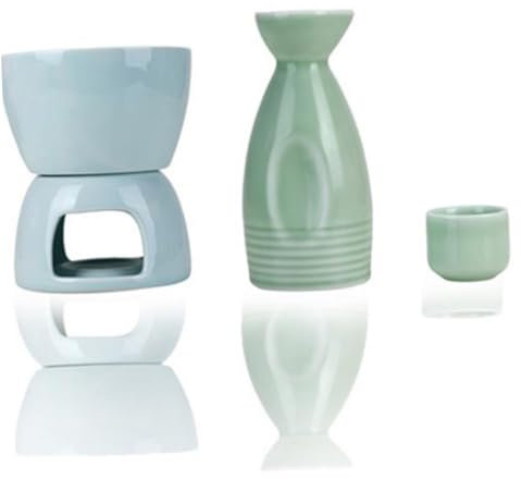 Cabilock Zarte Weinflasche Und Weinbecher Japanische Sake-Becher Aus Glatte Oberfläche Schlichtes Design Pflaumengrün