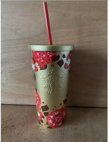 STARBUCKS Vaso navideño de 500 ml, diseño de granada dorada y roja, colección europea limitada