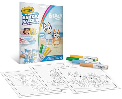 CRAYOLA, Color Wonder, Kit completo con 18 páginas para colorear y 4 marcadores para colorear sin manchas, con los personaje de Bluey, actividad creativa para niños de 3 a 5 años, cód. 25-2903