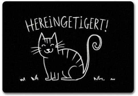 speecheese Hereingetigert! Fußmatte in 35x50 cm ohne Rand mit lächelnder Katze lustig für Katzenfreunde und Tierliebhaber