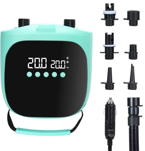 Electric Paddle Board Pump – 20PSI High-Pressure Electric SUP Pump Air Pump with Auto Shutoff, Dual-Stage Inflation for Paddle Boards, Kayaks, Tents, Boats & Inflatables Green