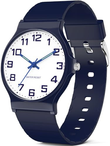 SOCICO Kinder Analoguhr Jungen Mädchen, 30M Wasserdicht Leicht Ablesbar für 5-15 Jahre, Tolle Geburtstags Kinder (Navy Blau)