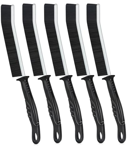 Hmseng Crevice Cleaning Brush, 5pcs Long Handle Scrubbing brush, Multifunctional Bathroom Tile Groove Gap Thin Cleaning Brush for Narrow Corners in home Kitchen and Window Groove -Black