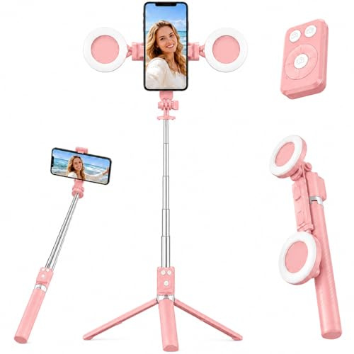 Tripod for iPhone with Light, Selfie Stick for iPhone, Pink Tripod Stand