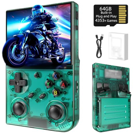 Classic up Retro Handheld Game Consoles with Linux 64GB Card 4353 Games 3.5-inch IPS 3200mAH Battery Support 30+ Simulators WiFi Bluetooth HD Output Gift for Teen or Partner - Transparent Teal