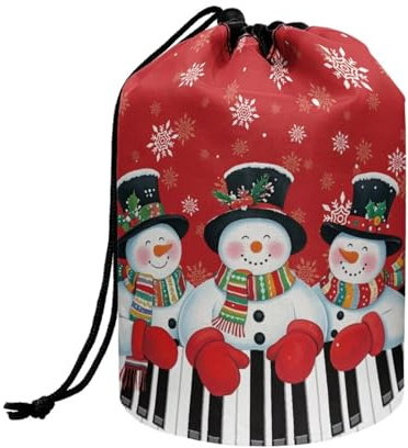 Wnbucioht Cute Snowman Drawstring Cosmetic Bag for Women Ugly Christmas Stand up Makeup Bag Portable Travel Makeup Organizer Case Xmas Snowman Toiletry Bucket Bags