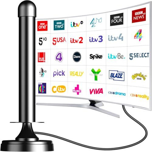 TV Aerial for Smart TV, Freeview Indoor Antenna with Signal Booster | Strong magnetic base, easy setup and 50+ mile reception for local channels, supporting 4K and 1080P viewing