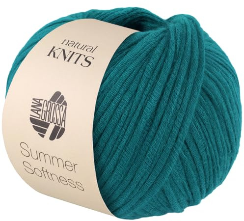 LANA GROSSA Summer Softness | Zartes Baumwollschlauchgarn, voluminös gefüllt mit flauschigen Merinofasern | Handstrickgarn aus 80% Baumwolle (Bio) & 20% Schurwolle | 50g / 130m FB 25