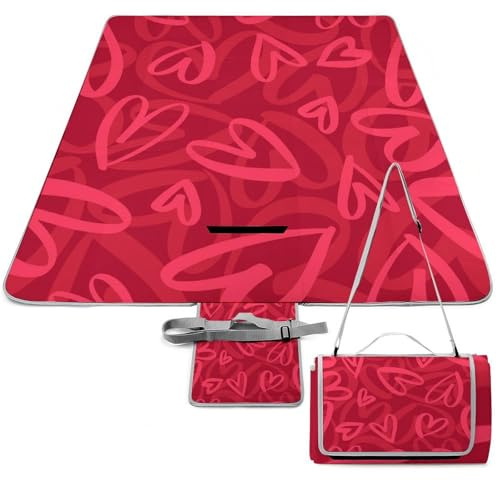 MHYRAC Picknickmatte, mit roten Herzen, quadratisch, Picknickdecke, Outdoor-Teppiche, 148 x 148 cm