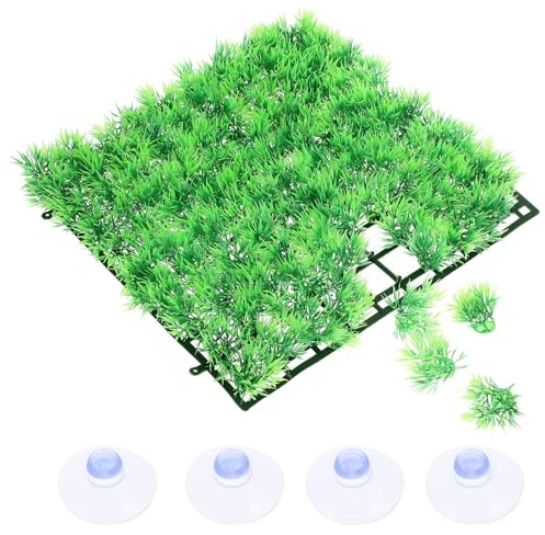 Künstliche Grasmatte für Aquarium Dekor, Waschbar, Grün | Lifelike Modellierung, Kunststoff mit Dickem Boden, für Terrarium und Schnecken, Bürobecken