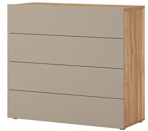 Masseno Kommode PRESARO 100 cm Sideboard mit 4 Schubladen für Wohnzimmer Schlafzimmer Modern 100x40,5x90,8 cm Beige/Beige