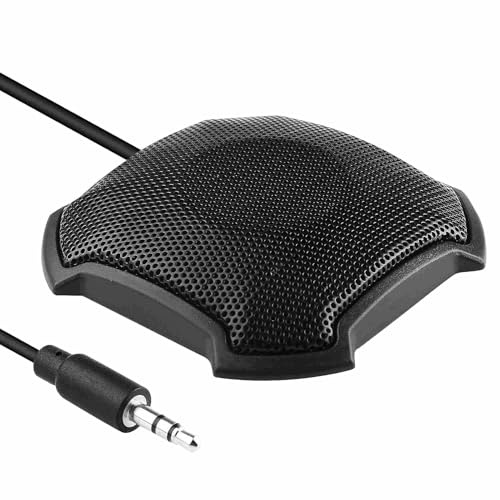 LKUREASDR Microphone de conférence de Bureau, Micro à condensateur omnidirectionnel 360° avec connecteur 3,5 mm, Microphone PC Plug-and-Play pour et Mac, idéal pour la