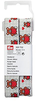 Prym Woven Teddy mit Herz 20 mm, Polyester, Grau/Rot, 12,5 x 4,5 x 3 cm