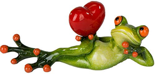 Formano Figura decorativa de rana de piedra artificial con corazón tumbado, 16 cm, gran idea de regalo
