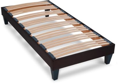 Olympe Literie | Sommier à Lattes en Bois 90x200 cm avec Pieds – Cadre de Lit Robuste et Stable – Hauteur 30 cm – Facile à Monter – Gris Anthracite