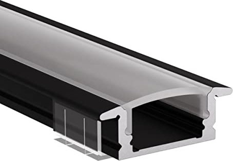 Alumino | LED Aluminiumprofil Schwarz | 100 cm | Einbauprofil | Semi Abdeckung | für 12 mm LED-Streifen | 1m | Rhein
