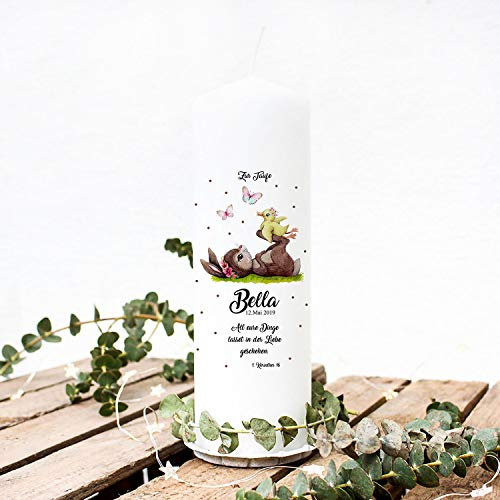 Taufkerze Kerze zur Taufe oder Geburt Kommunionkerze Hase & Entchen Schmetterlinge Spruch Wunschname & Datum wk119 ilka parey wandtattoo-welt®