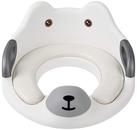 Toddler Toilet Seat - Potty Training Seat for Kids - Non Slip Loo Trainer with Anti-Splash Guard - Unisex Toilet Assistant Ring with Handles and Backrest for Extra Security (White)