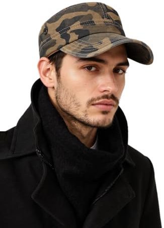 Unisex Militär Armee Hut Männer Frauen Flat Top Cap Adjustable Camo Cadet Cap, Einheitsgröße (Camo_Khaki)