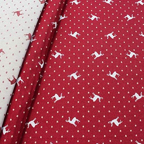 Jacquard Dekostoff Doubleface Stoff Hirsche & Punkte Meterware Rot-Beige