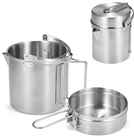 Lixada Pentola da campeggio, 1 l, in acciaio inox, con coperchio e manico, per campeggio, escursionismo, pesca, picnic