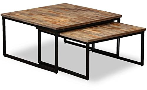 vidaXL 2-teiliges Couchtisch-Set, stapelbar, stabil, Couch, Beistellsofa, Wohnzimmer, Natur, Vintage, Retro, Industrie-Stil, massiv, recycelter Teakstahl