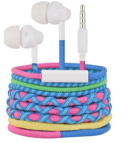 URIZONS Auriculares Trenzados para niños con micrófono - Aislamiento de Ruido estéreo Auriculare Coloridos Cable de 3,5 mm Compatible con Samsung/Android/PC para niños Que regresan a la Escuela