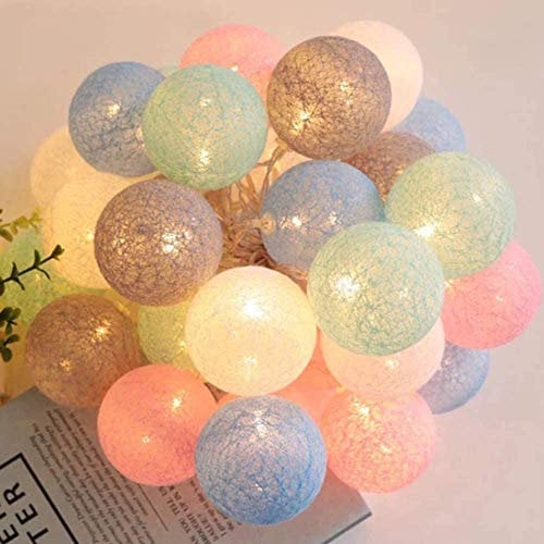 LED Cotton Ball Light String Light, 20 Cotton Balls Fairy Lights Battery Powered, 3m/10.8ft Indoor Outdoor Festival Christmas Wedding Baby Shower Party LED Decorations Lights, Multi-Color